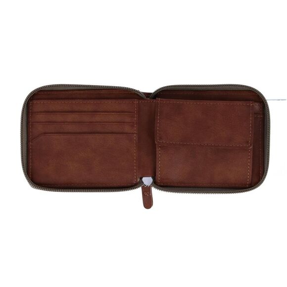 Buxton Men's RFID Canvas and Leather Zip Around Wallet - Picture 3 of 3